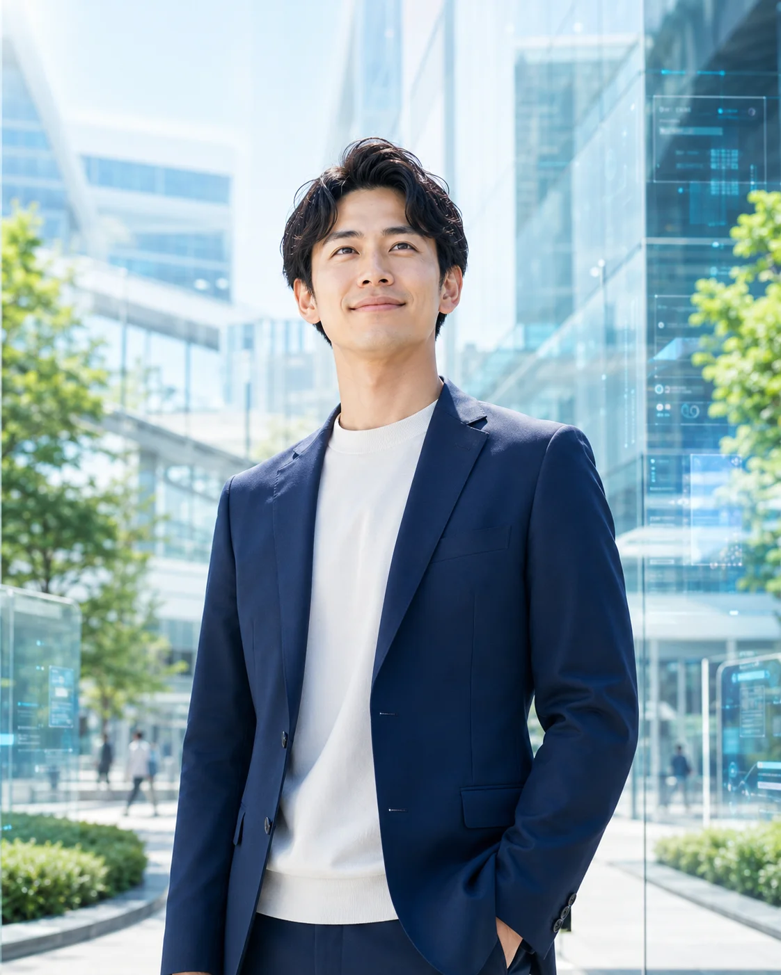 笑顔の若手社会人がノートPCで学習しているシーン
